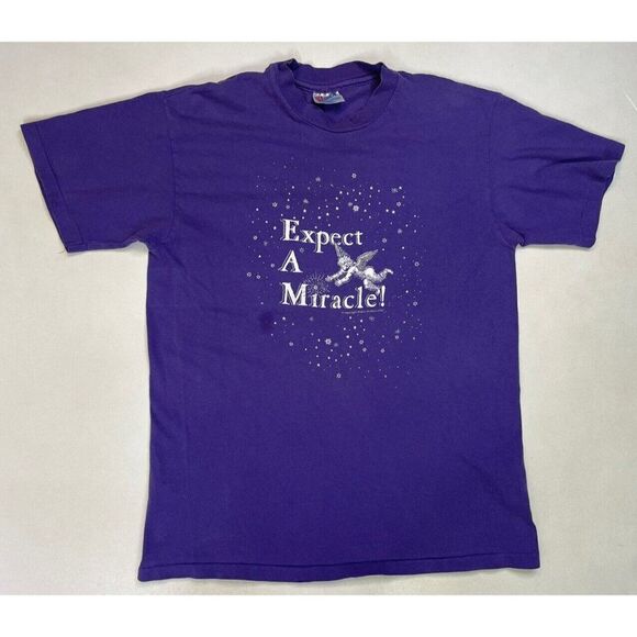 VINTAGE Expect A Miracle Angel 1992 Graphic T-shirt Men Medium 90s Single Stitch - Picture 1 of 10